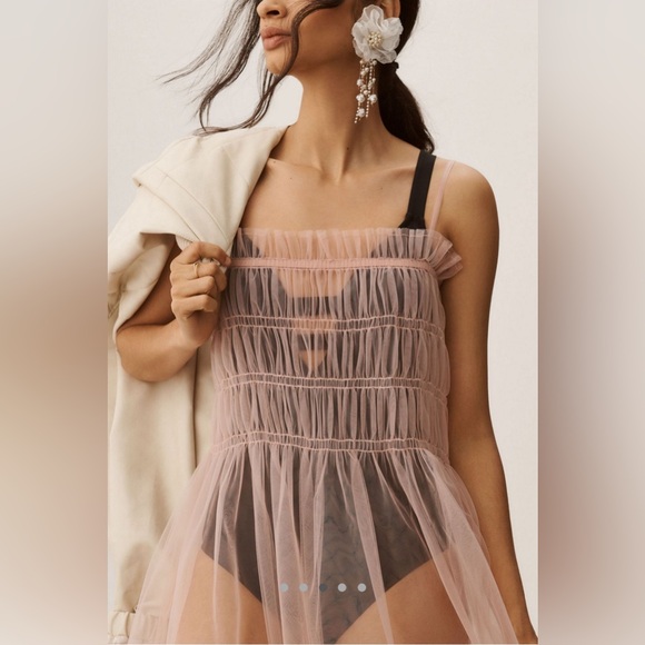 NWT Anthropology Sheer Pale Pink Smocked Slip Size XS - Picture 3 of 7